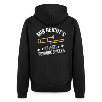Posaune Blasmusik Blasorchester - Unisex Premium Bio Zip Hoodie - Schwarz - Hinten - Nico (187cm)
