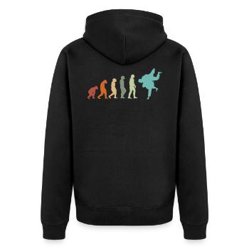 JUDO EVOLUTION JUDO Judoka JUDO Kampfsport Vintage - Unisex Premium Bio Zip Hoodie - Schwarz - Hinten - Nico (187cm)