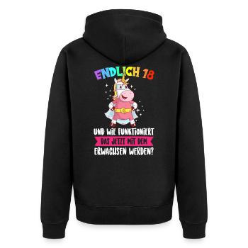 18 Geschenke Mädchen Junge 18. Geburtstag Spruch - Unisex Premium Bio Zip Hoodie - Schwarz - Hinten - Nico (187cm)