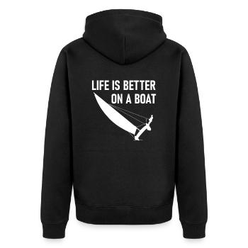 Life is better boat - Katamaran Segeln - Unisex Premium Bio Zip Hoodie - Schwarz - Hinten - Nico (187cm)