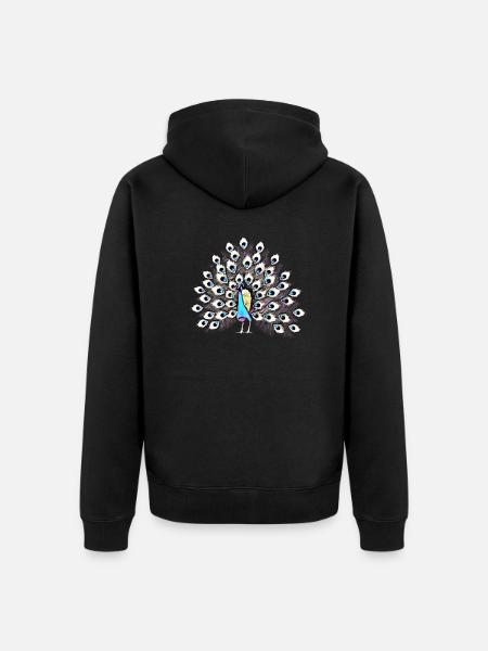 peacock - Unisex Premium Organic Zip Hoodie - black