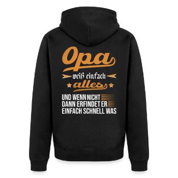 Opa Geschenkidee Opa weiß alles Spruch Großvater - Unisex Premium Bio Zip Hoodie - Schwarz - Hinten - Nico (187cm)