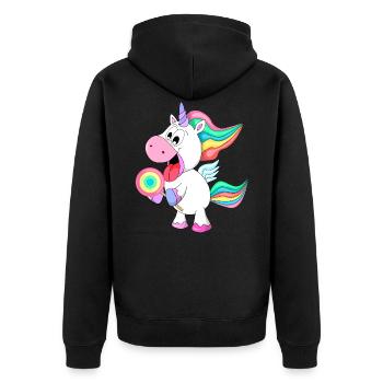 süßes Einhorn mit Lolli Geschenk für Liebenswert - Unisex Premium Bio Zip Hoodie - Schwarz - Hinten - Nico (187cm)