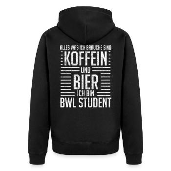 BWL Betriebswirtschaftslehre Design - Unisex Premium Bio Zip Hoodie - Schwarz - Hinten - Nico (187cm)