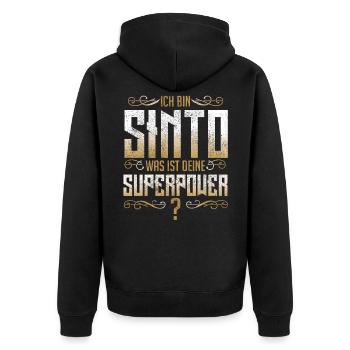 Sinto Sinti Herkunft Design - Unisex Premium Bio Zip Hoodie - Schwarz - Hinten - Nico (187cm)