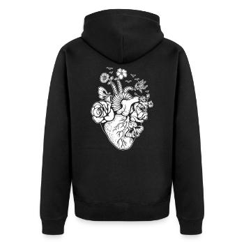 Anatomisches Herz mit Blumen - Unisex Premium Bio Zip Hoodie - Schwarz - Hinten - Nico (187cm)