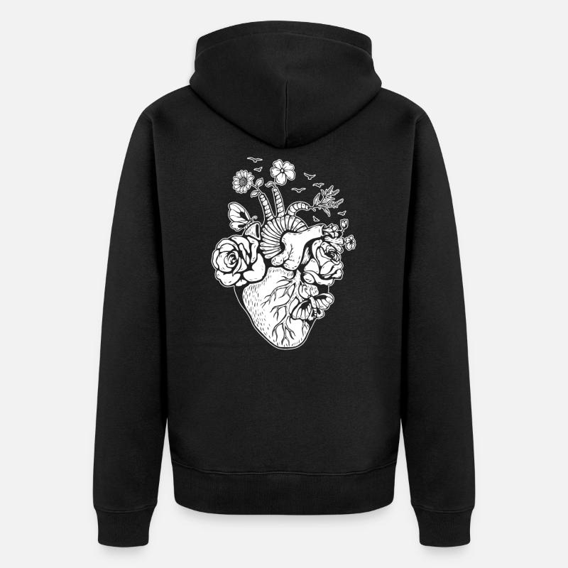 Anatomisches Herz mit Blumen - Unisex Premium Bio Zip Hoodie - Schwarz