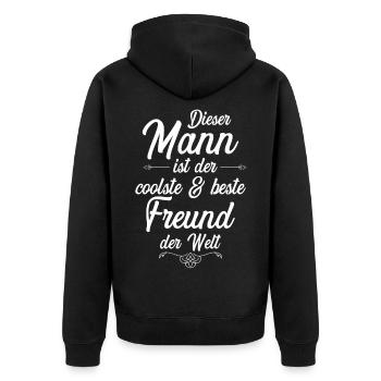 Dieser Mann ist der coolste Freund der Welt - Unisex Premium Bio Zip Hoodie - Schwarz - Hinten - Nico (187cm)