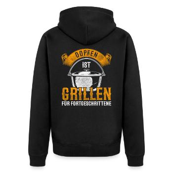 Dopfen Dutch Oven Outfit - Unisex Premium Bio Zip Hoodie - Schwarz - Hinten - Nico (187cm)