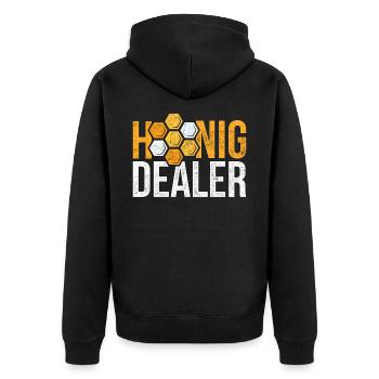 Honig Dealer Bienenwaben Outfit - Unisex Premium Bio Zip Hoodie - Schwarz - Hinten - Nico (187cm)