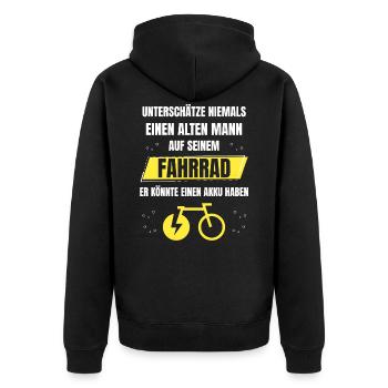 Alter Mann Fahrrad Elektro e-Bike Elektrofahrrad - Unisex Premium Bio Zip Hoodie - Schwarz - Hinten - Nico (187cm)