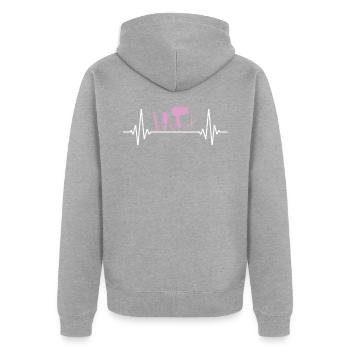 Herzschlag Friseur Bürste Schere - Unisex Premium Bio Zip Hoodie - Grau meliert - Hinten - Nico (187cm)