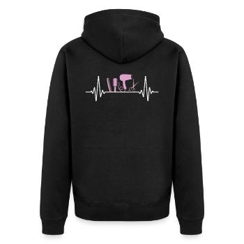 Herzschlag Friseur Bürste Schere - Unisex Premium Bio Zip Hoodie - Schwarz - Hinten - Nico (187cm)