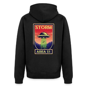 Storm Area 51 - Unisex Premium Bio Zip Hoodie - Schwarz - Hinten - Nico (187cm)