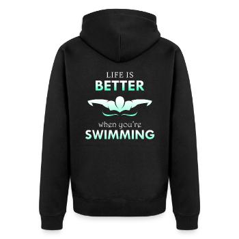 Schwimmen Schwimmen Schwimmer Geschenk - Unisex Premium Bio Zip Hoodie - Schwarz - Hinten - Nico (187cm)