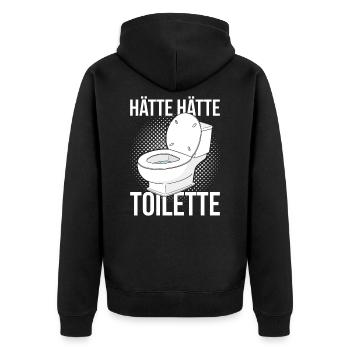 Hätte Hätte Toilette - Unisex Premium Bio Zip Hoodie - Schwarz - Hinten - Nico (187cm)