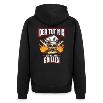 Der tut nix Der will nur Grillen - Unisex Premium Bio Zip Hoodie - Schwarz - Hinten - Nico (187cm)