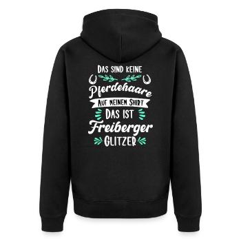 Freiberger Glitzer Pferd Spruch Geschenk - Unisex Premium Bio Zip Hoodie - Schwarz - Hinten - Nico (187cm)