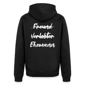 Ehemann - Unisex Premium Bio Zip Hoodie - Schwarz - Hinten - Nico (187cm)