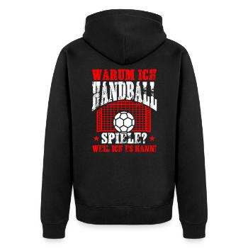 Warum ich Handball spiele weil ich es kann - Unisex Premium Bio Zip Hoodie - Schwarz - Hinten - Nico (187cm)