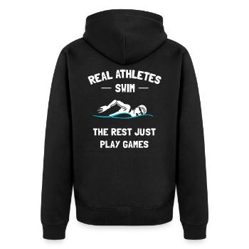 Schwimmen Schwimmen Schwimmer Geschenk - Unisex Premium Bio Zip Hoodie - Schwarz - Hinten - Nico (187cm)