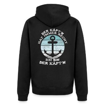 Käptn Kapitän Captain Anker - Unisex Premium Bio Zip Hoodie - Schwarz - Hinten - Nico (187cm)