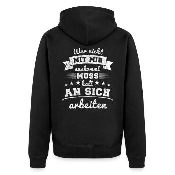 Lustiger Spruch - Unisex Premium Bio Zip Hoodie - Schwarz - Hinten - Nico (187cm)