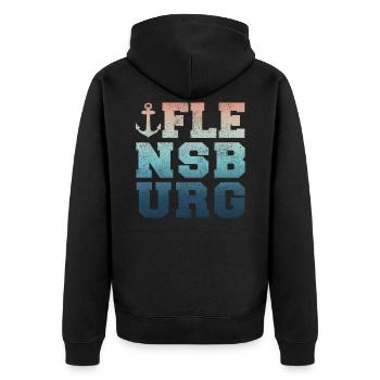 Flensburger Förde Flensburger Souvenir Geschenk - Unisex Premium Bio Zip Hoodie - Schwarz - Hinten - Nico (187cm)
