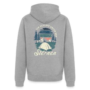 Zelten - Unisex Premium Bio Zip Hoodie - Grau meliert - Hinten - Nico (187cm)