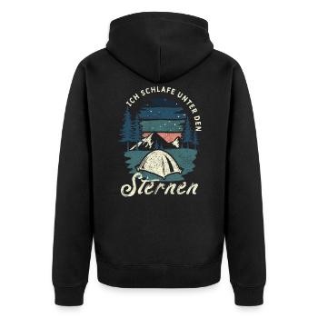 Camping - Unisex Premium Organic Zip Hoodie - black - Back - Nico (187cm)