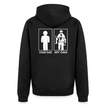 your dad my dad Feuerwehr Mann Geschenk Papa - Unisex Premium Bio Zip Hoodie - Schwarz - Hinten - Nico (187cm)
