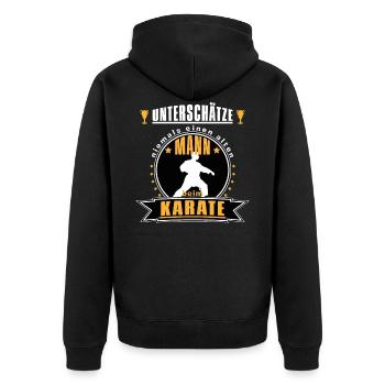 Alter Mann beim Karate Geschnkidee für Opa - Unisex Premium Bio Zip Hoodie - Schwarz - Hinten - Nico (187cm)