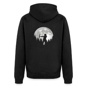 Bogenschießen Frau Shirt für Bogenschützin - Unisex Premium Bio Zip Hoodie - Schwarz - Hinten - Nico (187cm)