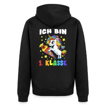 Schulkind 2020 Einhorn Unicorn Einschulung Schule - Unisex Premium Bio Zip Hoodie - Schwarz - Hinten - Nico (187cm)