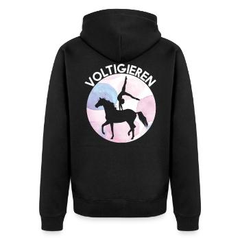 Voltigieren Pferd - Kunst Schön - Unisex Premium Bio Zip Hoodie - Schwarz - Hinten - Nico (187cm)