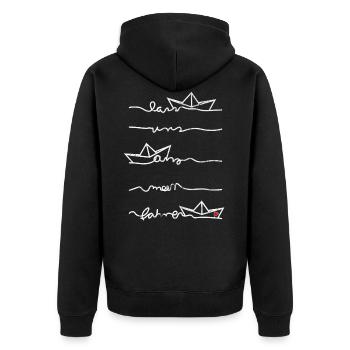 Papierschiff Meer Papierboot Papierschiffchen - Unisex Premium Bio Zip Hoodie - Schwarz - Hinten - Nico (187cm)