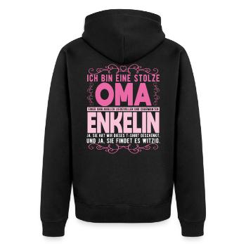 Geschenkideen für die Oma von Enkelin - Unisex Premium Bio Zip Hoodie - Schwarz - Hinten - Nico (187cm)