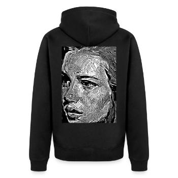 Black White Frau emotion Fotokunst - Unisex Premium Bio Zip Hoodie - Schwarz - Hinten - Nico (187cm)