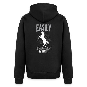 Easily Distracted by Horses - Unisex Premium Organic Zip Hoodie - black - Back - Nico (187cm)