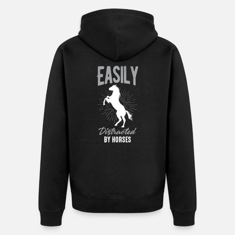 Facilement distrait par les chevaux - Veste à capuche bio Premium Unisexe - noir