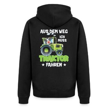Schulkind 2020 Traktor Junge Mädchen Trecker Einsc - Unisex Premium Bio Zip Hoodie - Schwarz - Hinten - Nico (187cm)