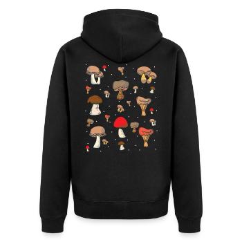 Pilz Sorten - Pilzsammler Geschenk - Unisex Premium Bio Zip Hoodie - Schwarz - Hinten - Nico (187cm)