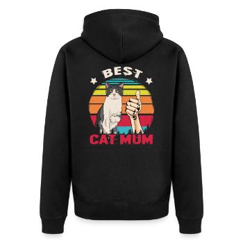Best Cat Mum Ever Katzen Vintage - Unisex Premium Bio Zip Hoodie - Schwarz - Hinten - Nico (187cm)