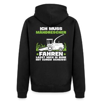 Mähdrescher Vintage - Farmer Bauer - Unisex Premium Bio Zip Hoodie - Schwarz - Hinten - Nico (187cm)