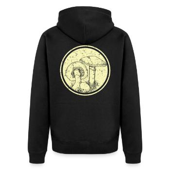 Pilz Vintage Style - Pilzsammler - Unisex Premium Bio Zip Hoodie - Schwarz - Hinten - Nico (187cm)