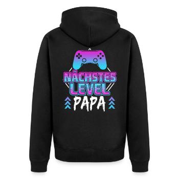 Nächstes Level Papa | Gamer | Ich werde Vater - Unisex Premium Bio Zip Hoodie - Schwarz - Hinten - Nico (187cm)