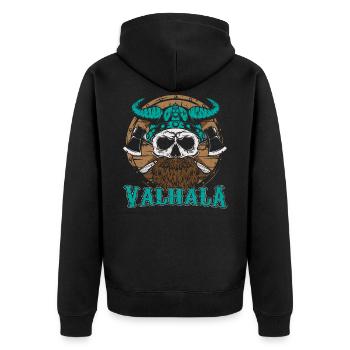 Valhala Viking - Cadeau de tatouage de tête de viking de hache - Veste à capuche bio Premium Unisexe - noir - Dos - Nico (187cm)