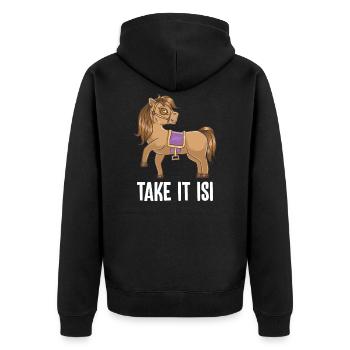 Take it Isi Isländer Islandpferd Spruch Pferd - Unisex Premium Bio Zip Hoodie - Schwarz - Hinten - Nico (187cm)