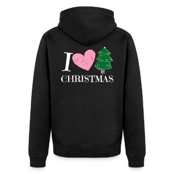 I Love Christmas - Xmas X-Mas Geschenkidee Herz - Unisex Premium Bio Zip Hoodie - Schwarz - Hinten - Nico (187cm)
