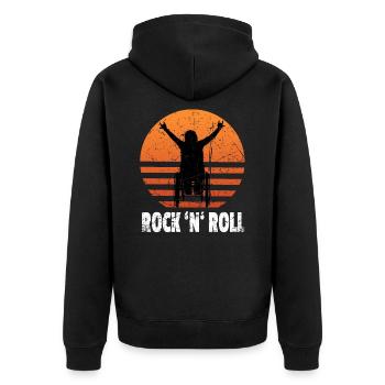 Rock'n' Roll Sonnenuntergang Rollstuhlfahrerer - Unisex Premium Bio Zip Hoodie - Schwarz - Hinten - Nico (187cm)